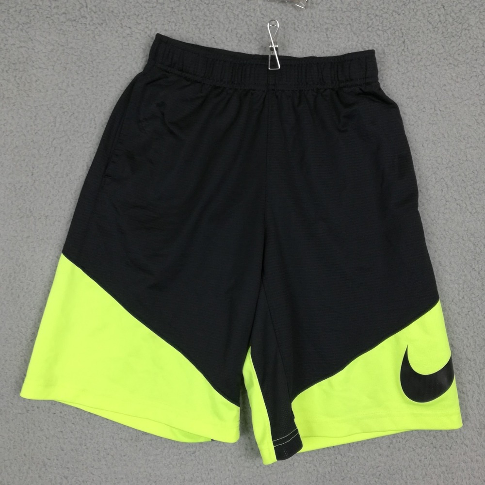 Nike Boys Youth Basketball Shorts Dri-Fit Black Neon Yellow Colorway M